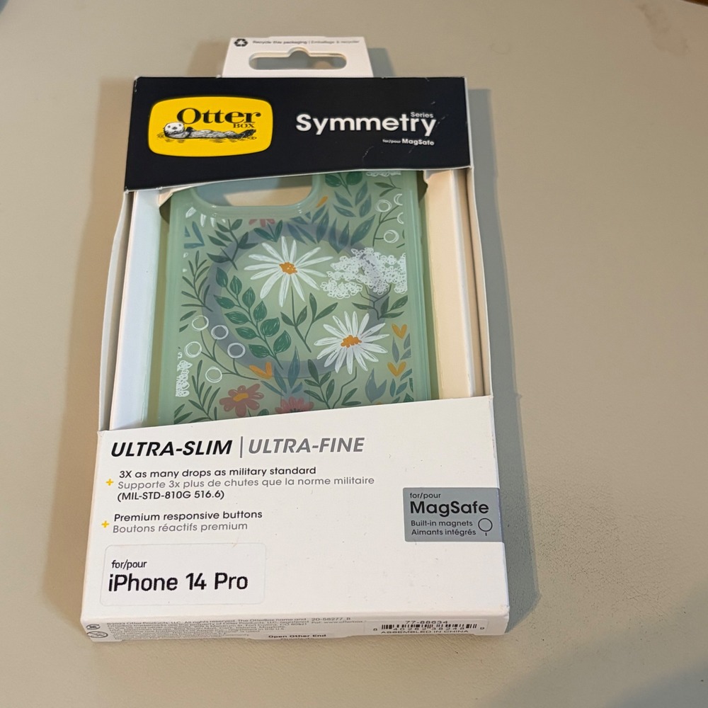 OtterBox Symmetry Series MagSafe Case for iPhone 14 Pro Floral Mint Green Daisy